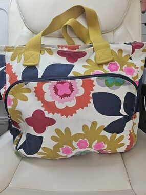 Floral Canvas Tote Bag with Yellow Handles